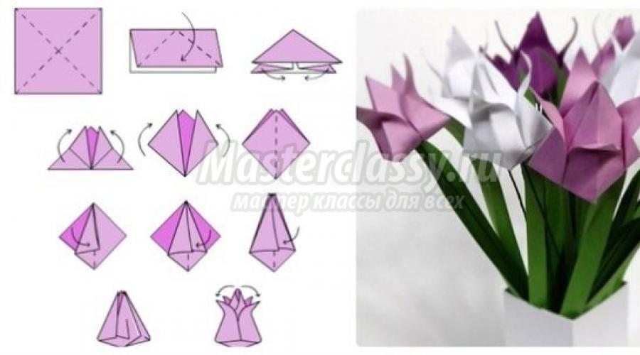 Цветы в технике оригами из бумаги. Оригами цветы: легкие схемы для детей. Самый простой вариант